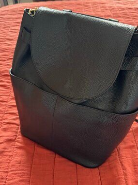 Cuyana Black Pebbled Leather Backpack